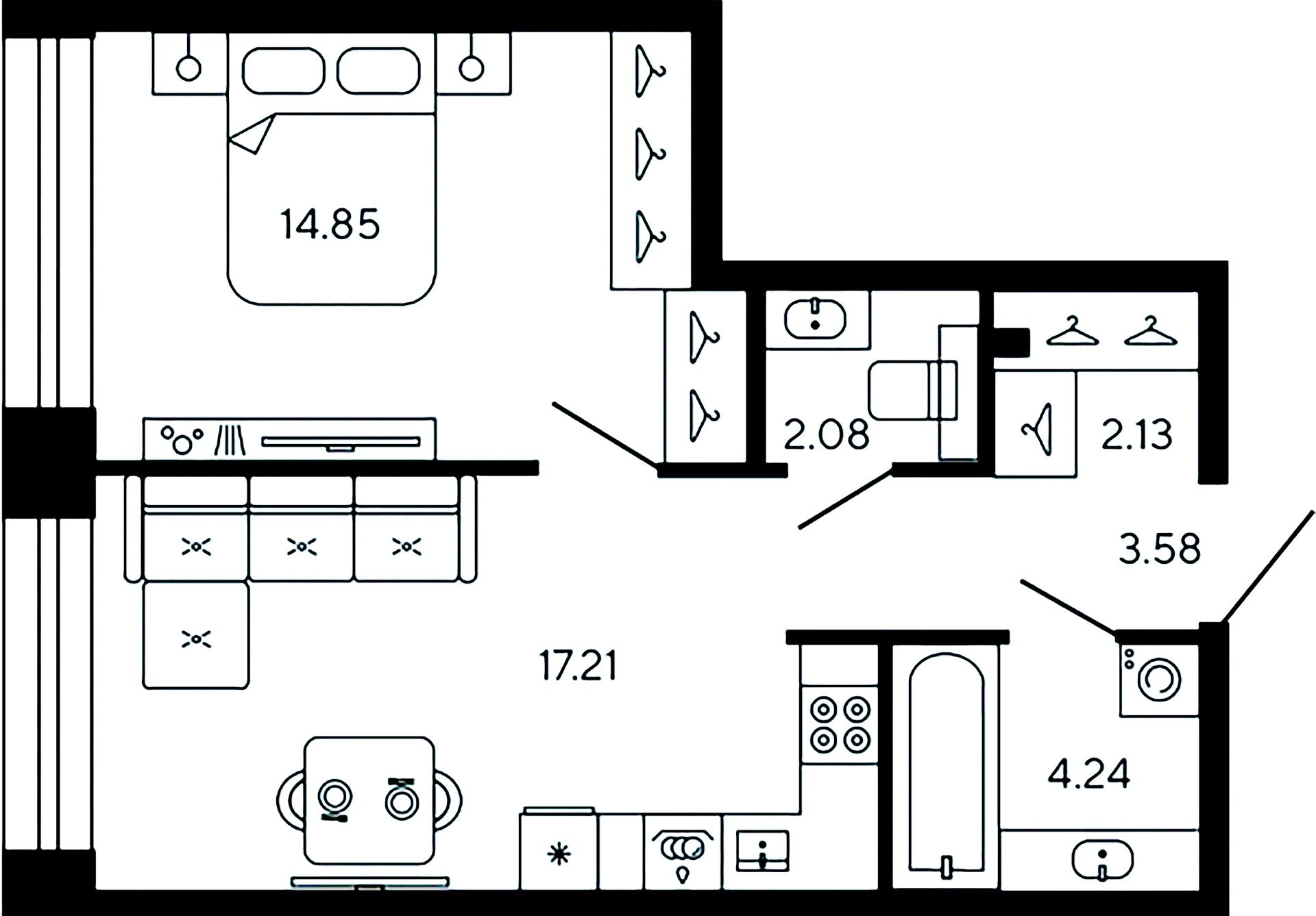 1-комнатная квартира  №813 в Bashni Element: 44.09 м², этаж 3 - купить в Санкт-Петербурге