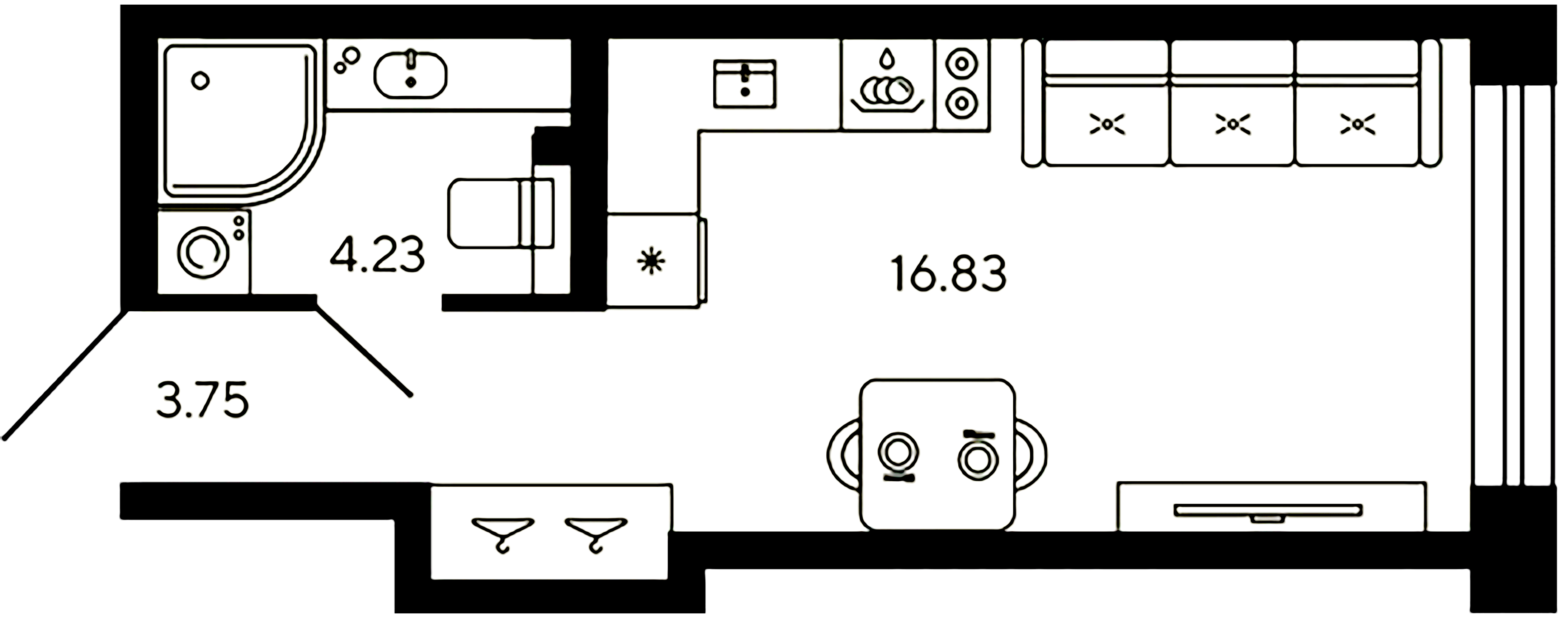 1-комнатная квартира  №3 в Akzent: 24.81 м², этаж 3 - купить в Санкт-Петербурге
