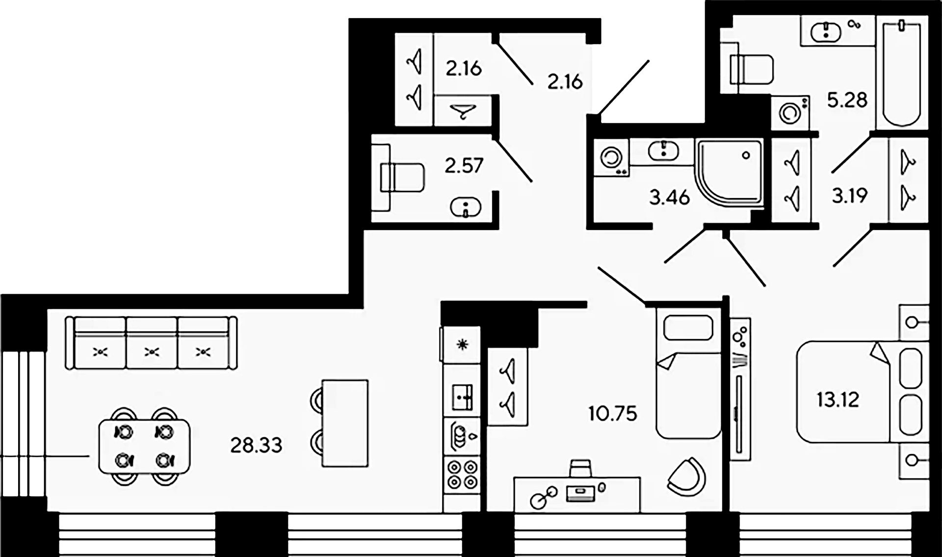 2-комнатная квартира  №673 в Bashni Element: 71.02 м², этаж 5 - купить в Санкт-Петербурге