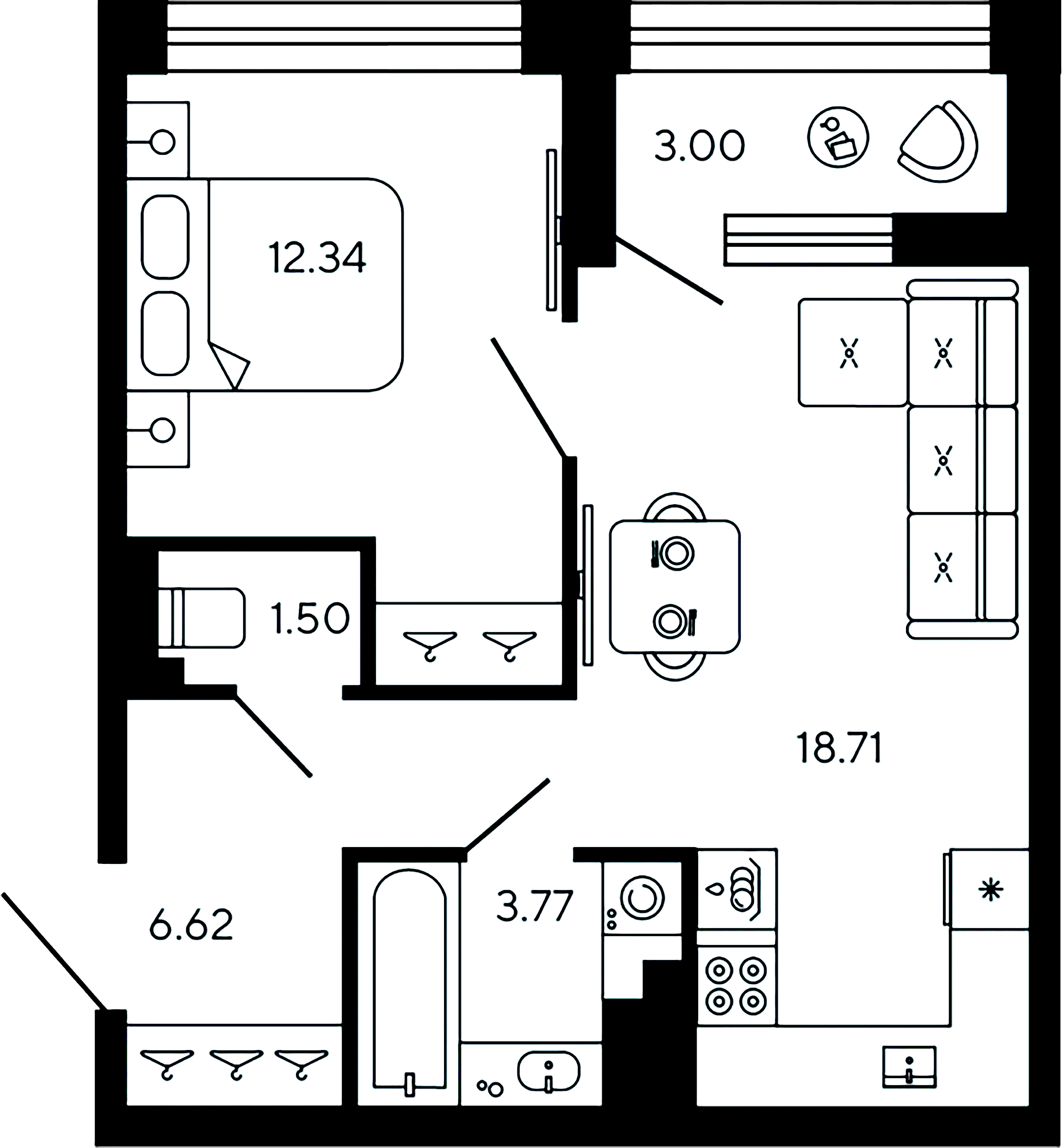 1-комнатная квартира  №284 в Bashni Element: 44.44 м², этаж 17 - купить в Санкт-Петербурге