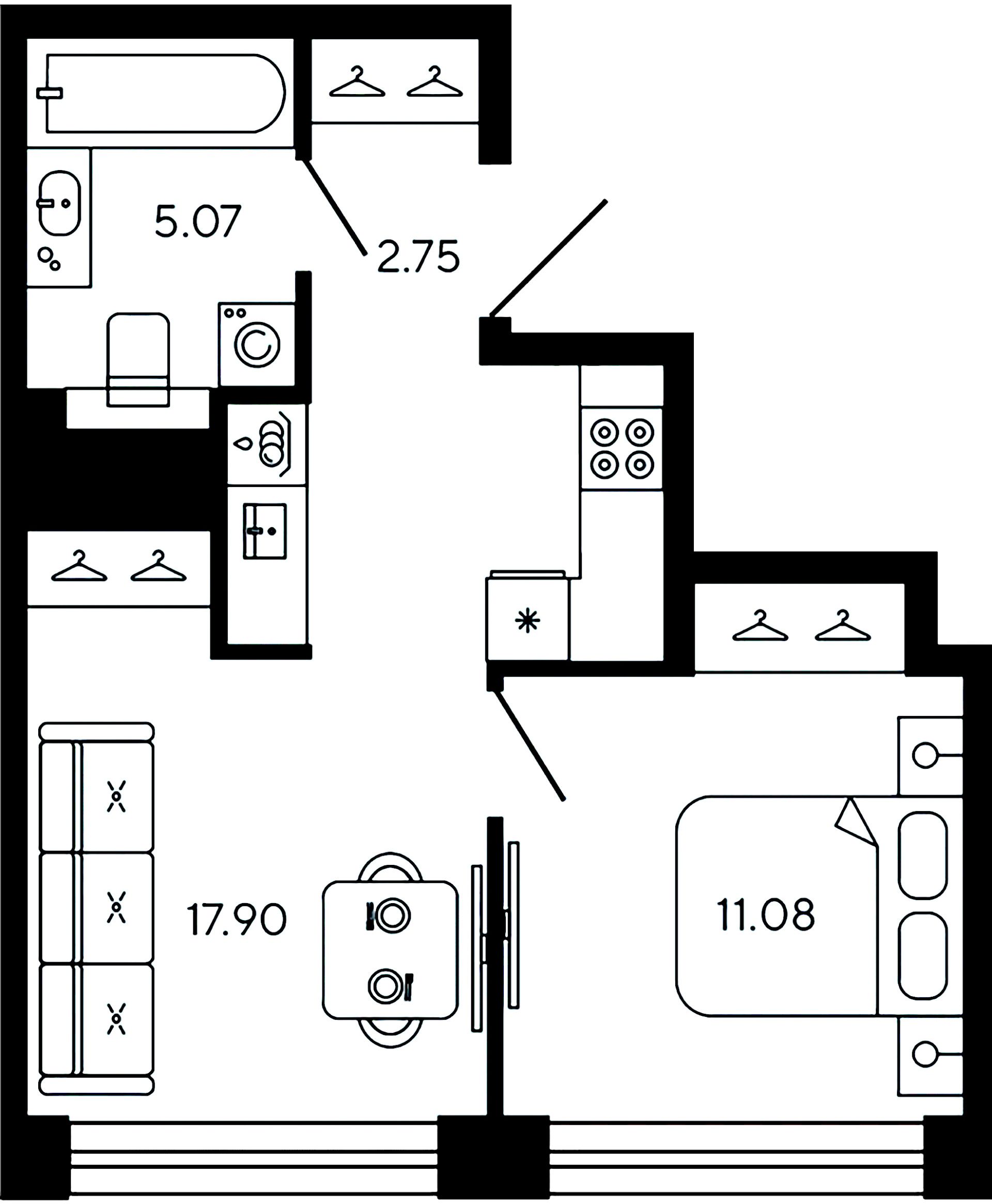 1-комнатная квартира  №388 в Bashni Element: 36.8 м², этаж 10 - купить в Санкт-Петербурге