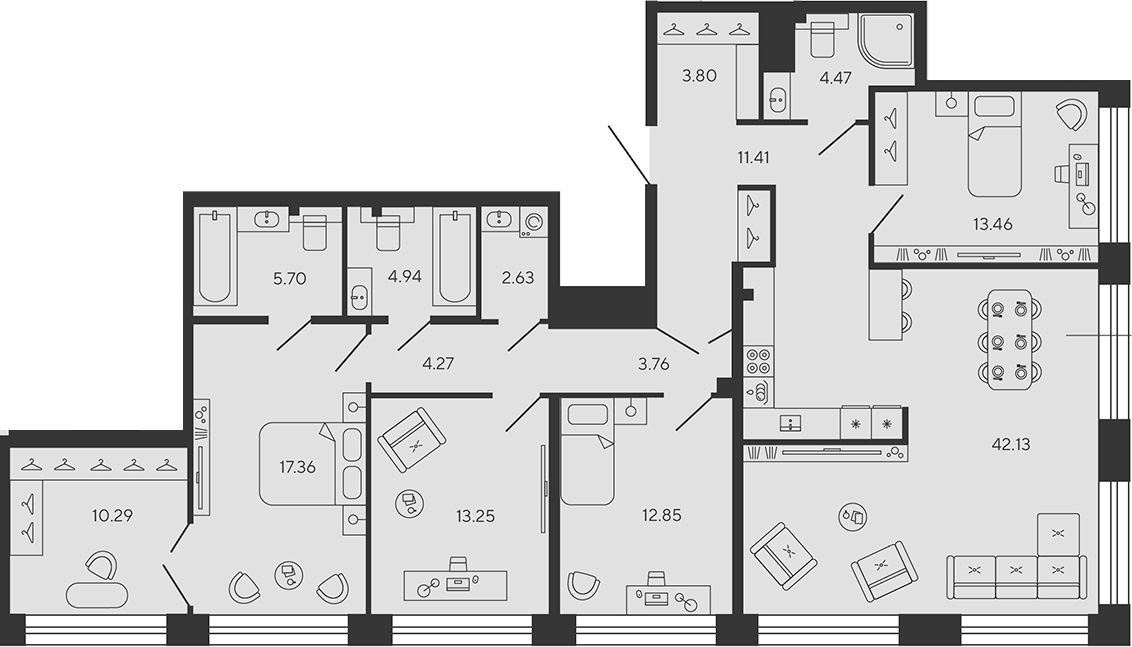 4-комнатная квартира  №959 в Bashni Element: 150.32 м², этаж 16 - купить в Санкт-Петербурге