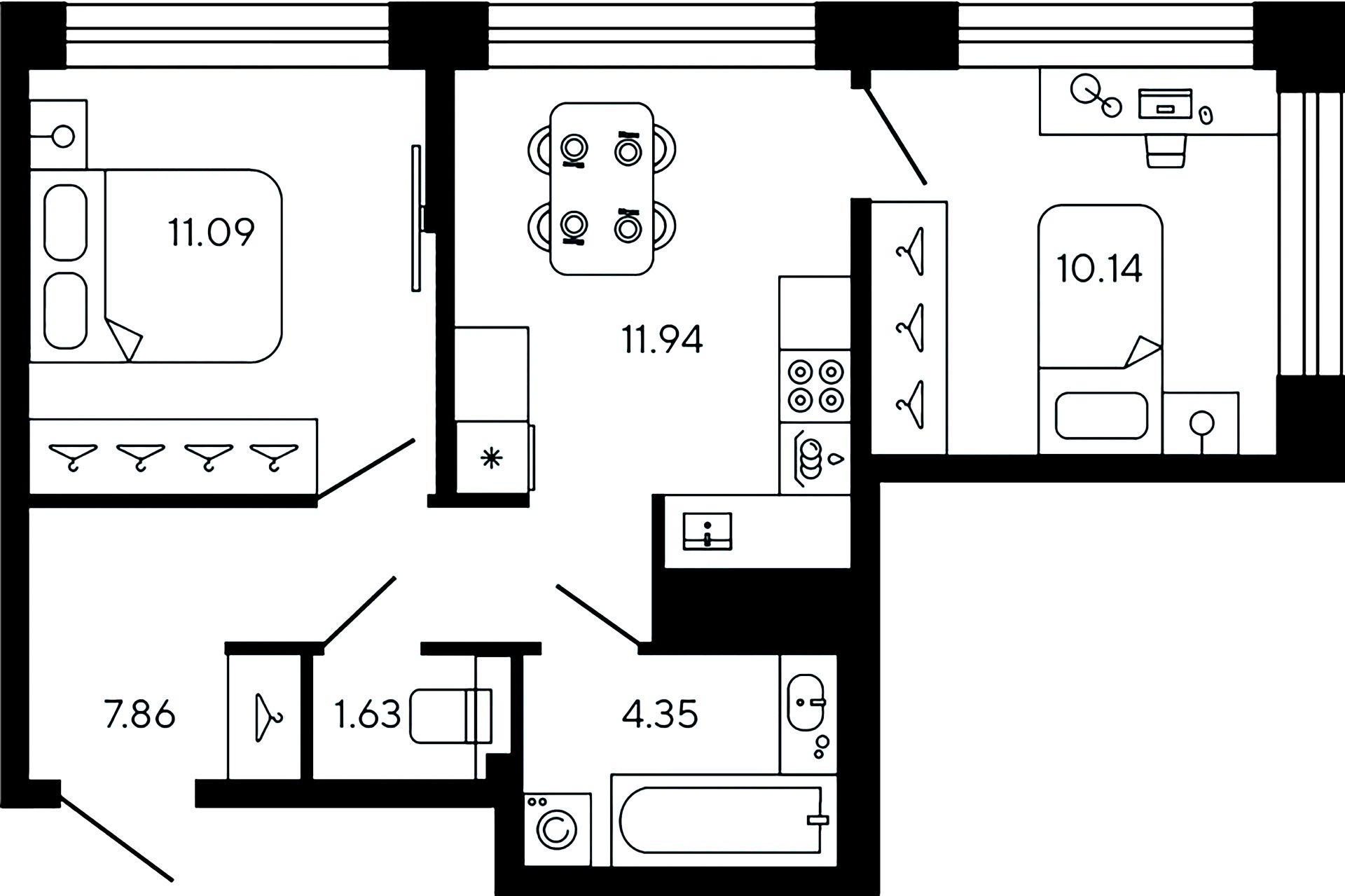 2-комнатная квартира  №37 в Bashni Element: 47.01 м², этаж 7 - купить в Санкт-Петербурге
