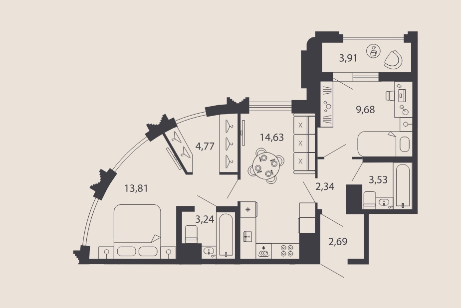 2-комнатная квартира  №40 в Шепилевский: 56.65 м², этаж 10 - купить в Санкт-Петербурге