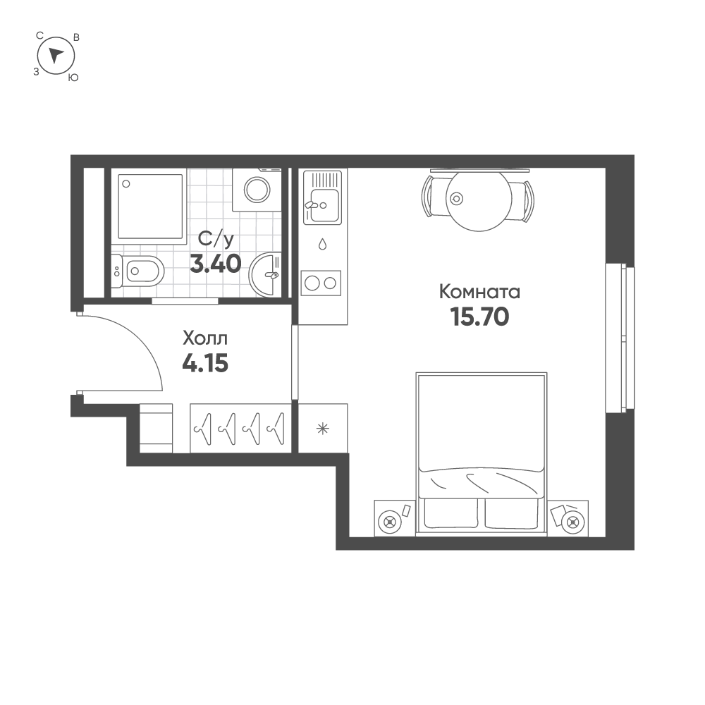 1-комнатная квартира  №524 в Avenue Apart Pulkovo: 23.25 м², этаж 4 - купить в Санкт-Петербурге