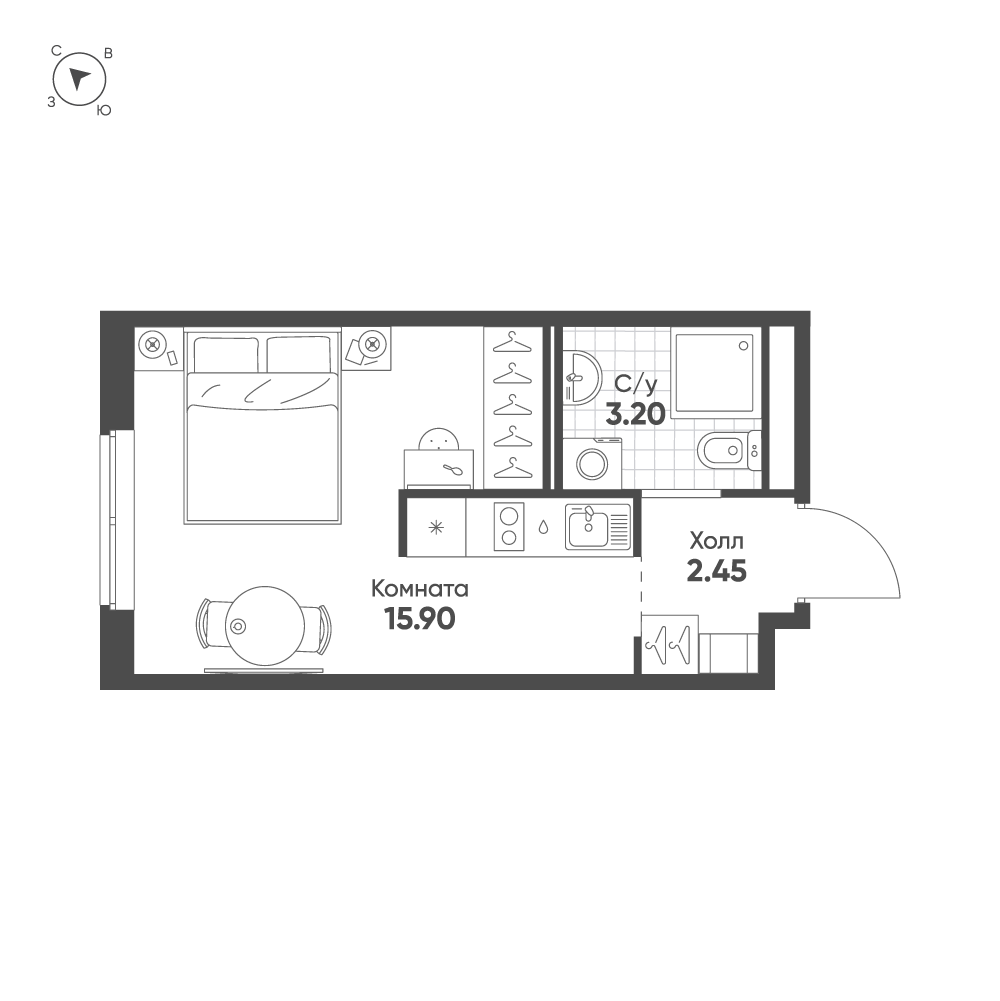 1-комнатная квартира  №346 в Avenue Apart Pulkovo: 21.55 м², этаж 8 - купить в Санкт-Петербурге