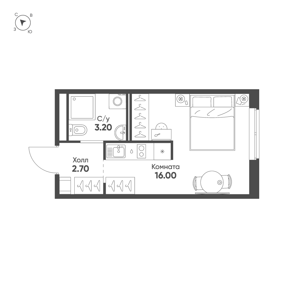 1-комнатная квартира  №820 в Avenue Apart Pulkovo: 21.9 м², этаж 8 - купить в Санкт-Петербурге