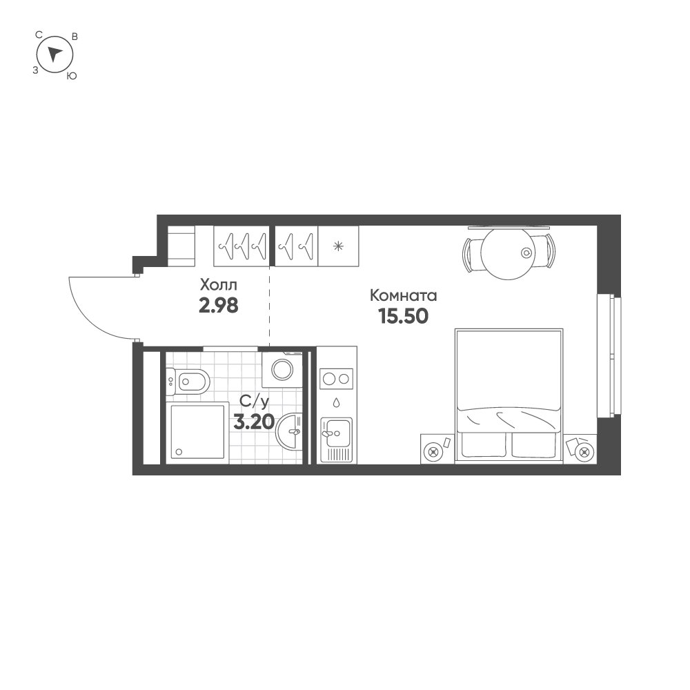 1-комнатная квартира  №585 в Avenue Apart Pulkovo: 21.68 м², этаж 8 - купить в Санкт-Петербурге