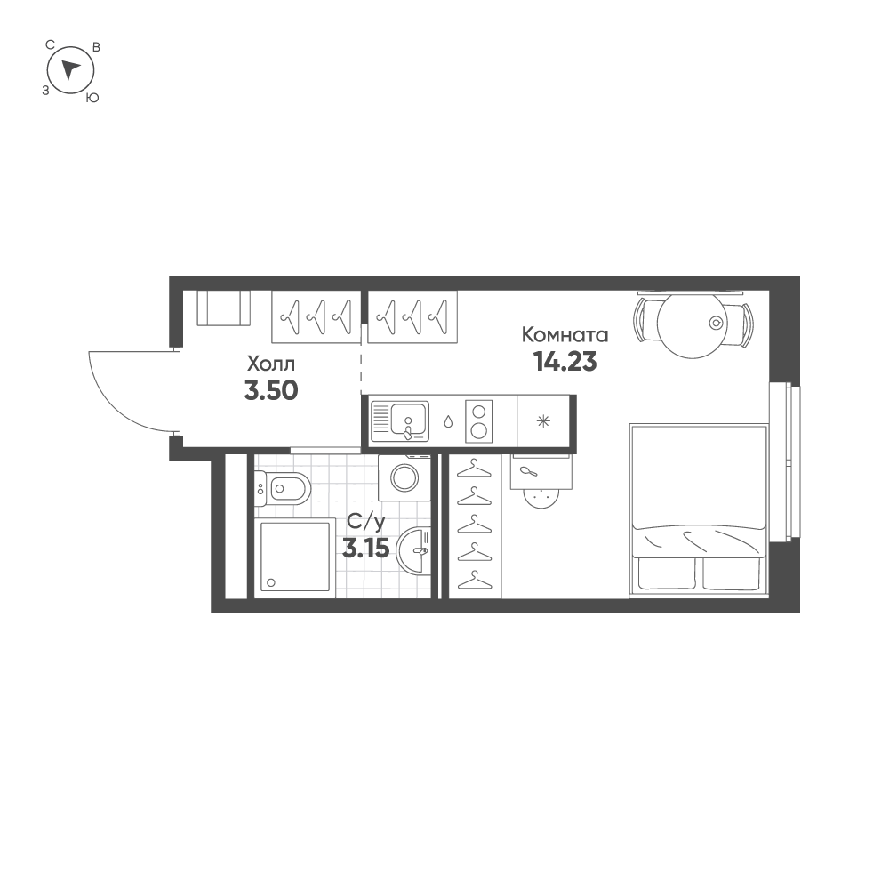 1-комнатная квартира  №519 в Avenue Apart Pulkovo: 20.88 м², этаж 4 - купить в Санкт-Петербурге