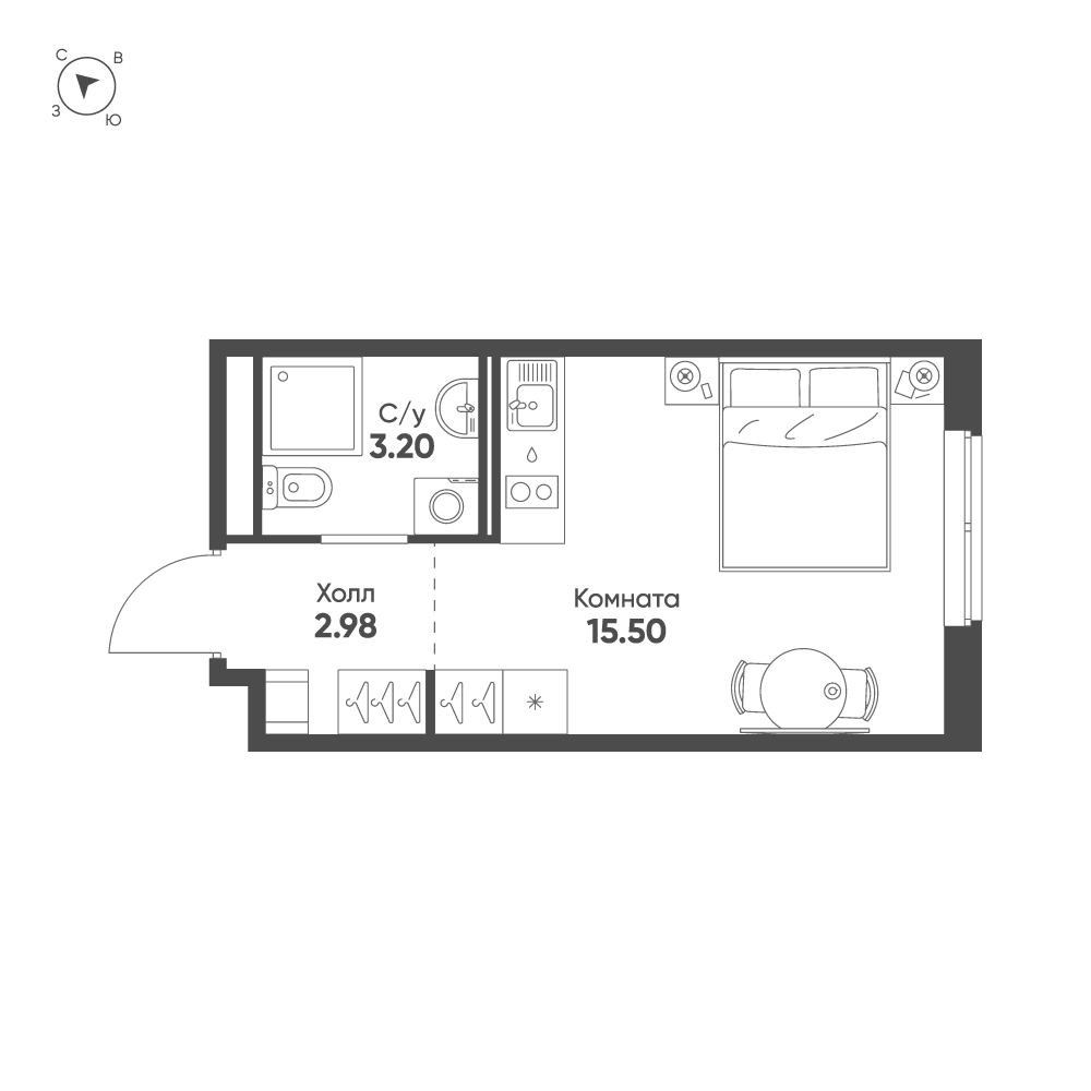 1-комнатная квартира  №822 в Avenue Apart Pulkovo: 21.68 м², этаж 8 - купить в Санкт-Петербурге