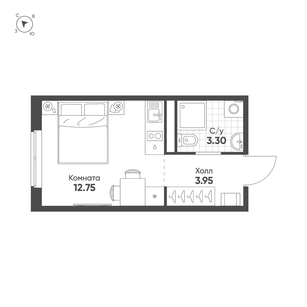 1-комнатная квартира  №192 в Avenue Apart Pulkovo: 20 м², этаж 14 - купить в Санкт-Петербурге