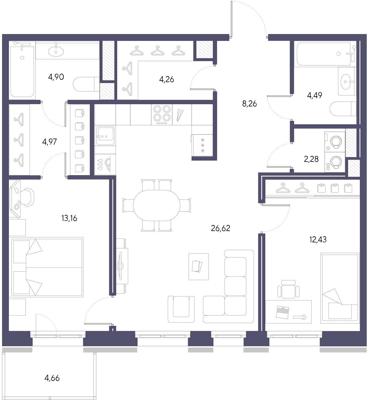 2-комнатная квартира  №512 в Черная речка, 41: 82.5 м², этаж 8 - купить в Санкт-Петербурге