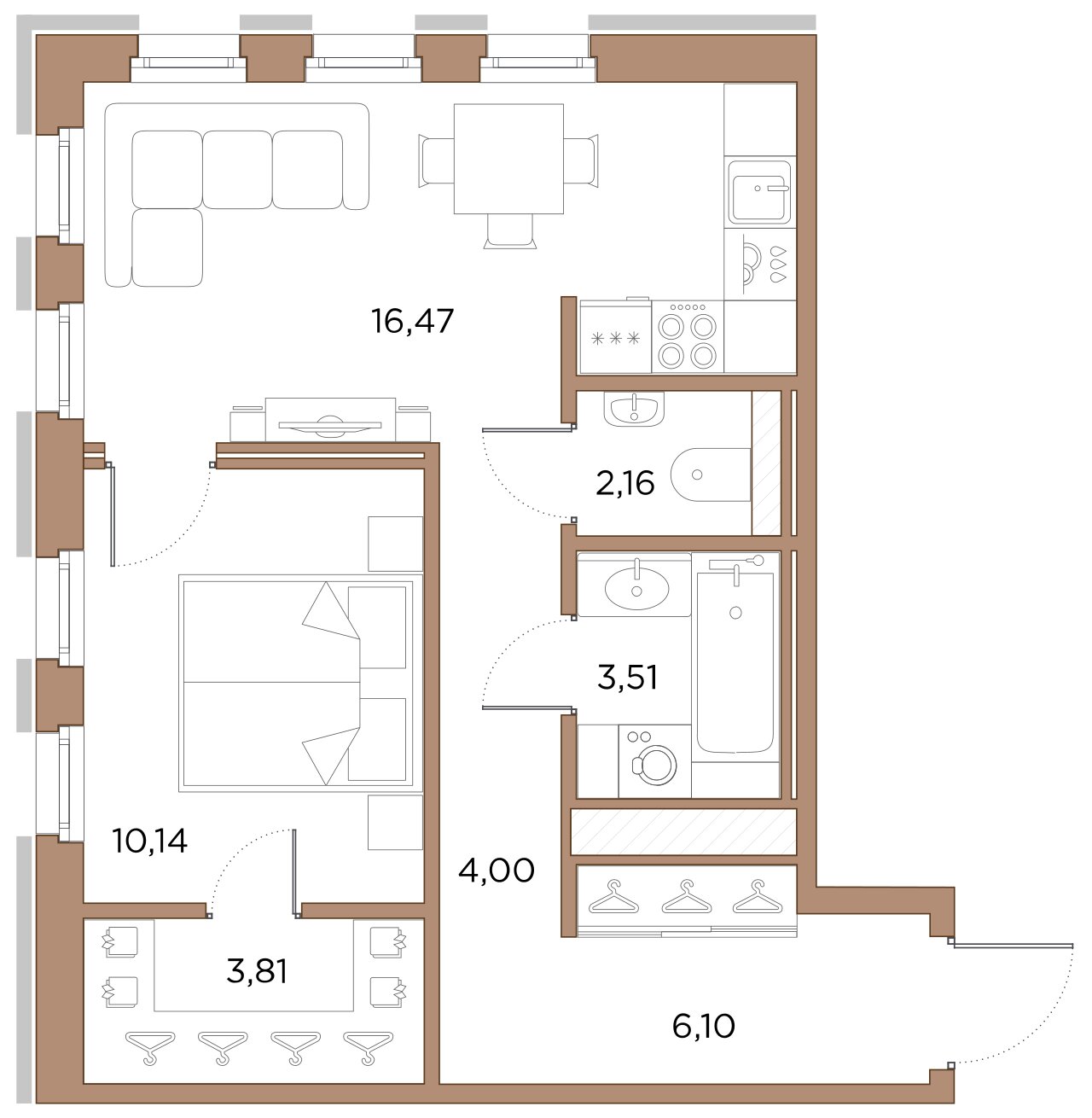 1-комнатная квартира  №160 в Лисичанская, 22: 46.6 м², этаж 10 - купить в Санкт-Петербурге