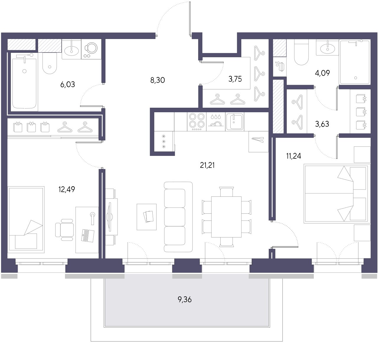 2-комнатная квартира  №436 в Черная речка, 41: 71.6 м², этаж 6 - купить в Санкт-Петербурге