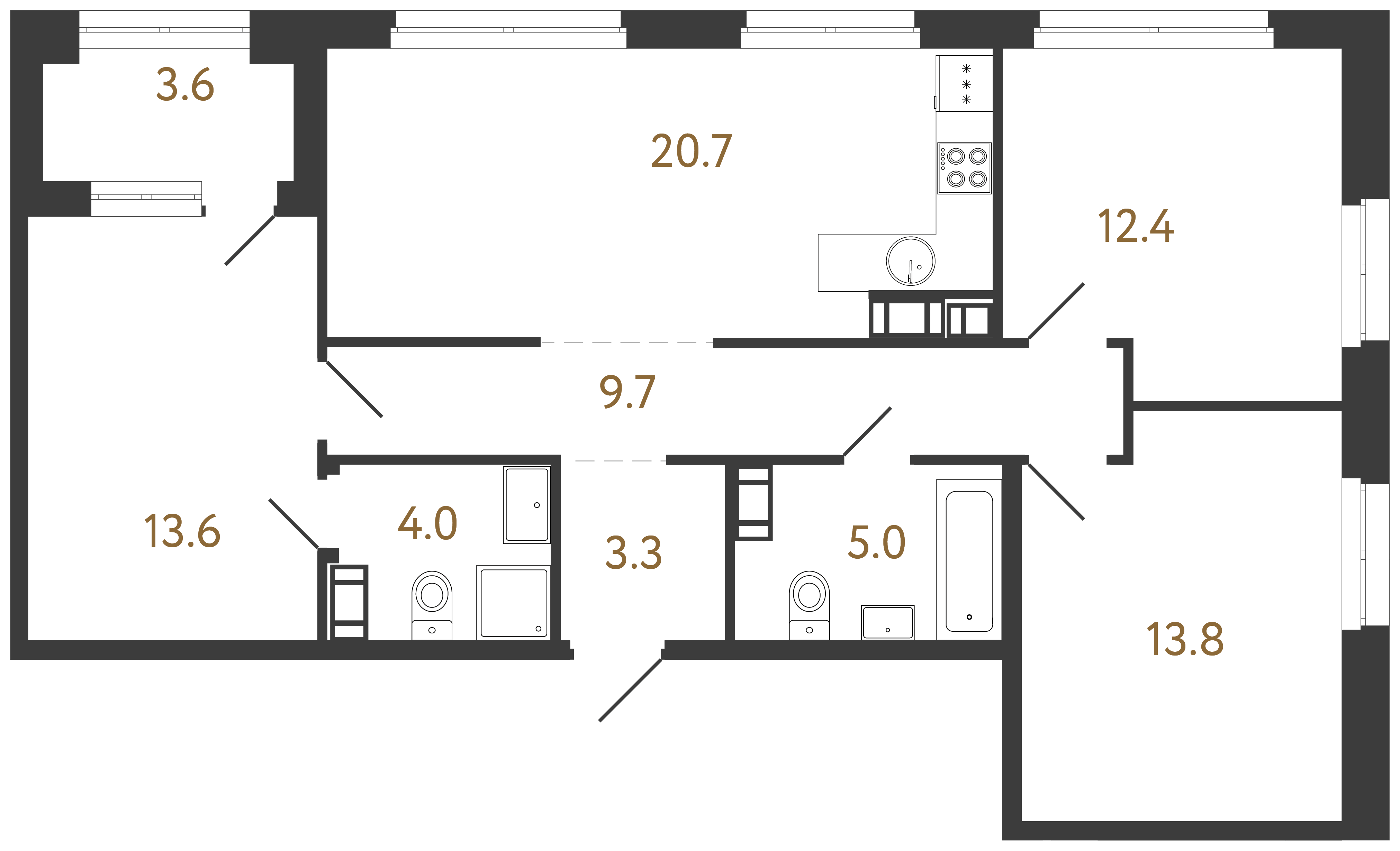 3-комнатная квартира  №9 в Куинджи: 82.5 м², этаж 3 - купить в Санкт-Петербурге