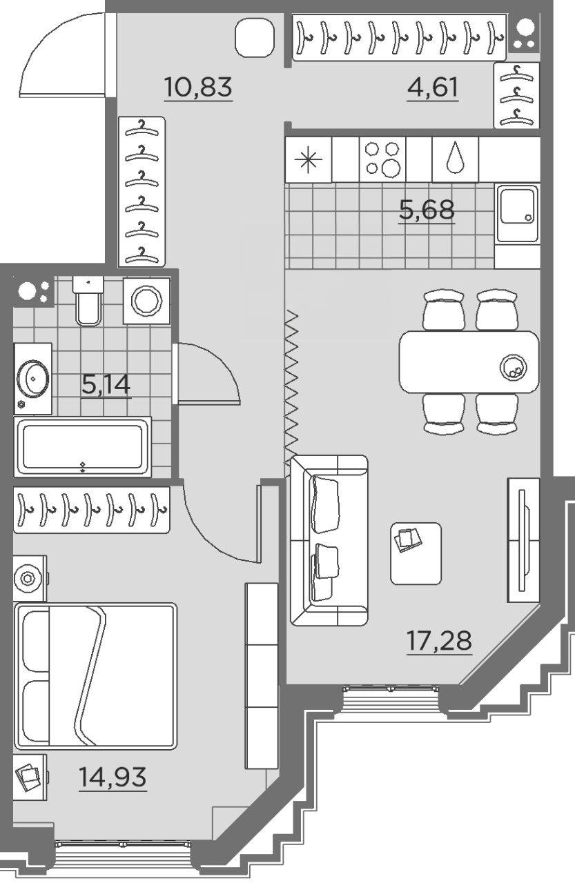 1-комнатная квартира  №88 в Alter: 59.2 м², этаж 4 - купить в Санкт-Петербурге