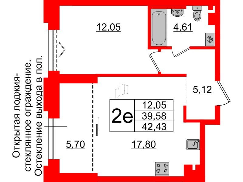 1-комнатная квартира  №608 в Imperial club: 39.58 м², этаж 5 - купить в Санкт-Петербурге