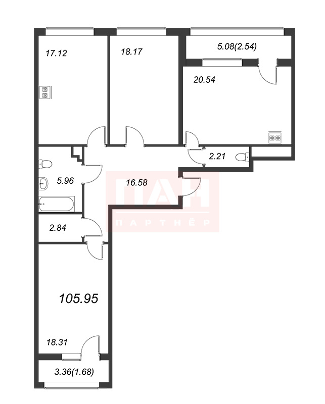 3-комнатная квартира  №178 в Familia: 106.5 м², этаж 5 - купить в Санкт-Петербурге