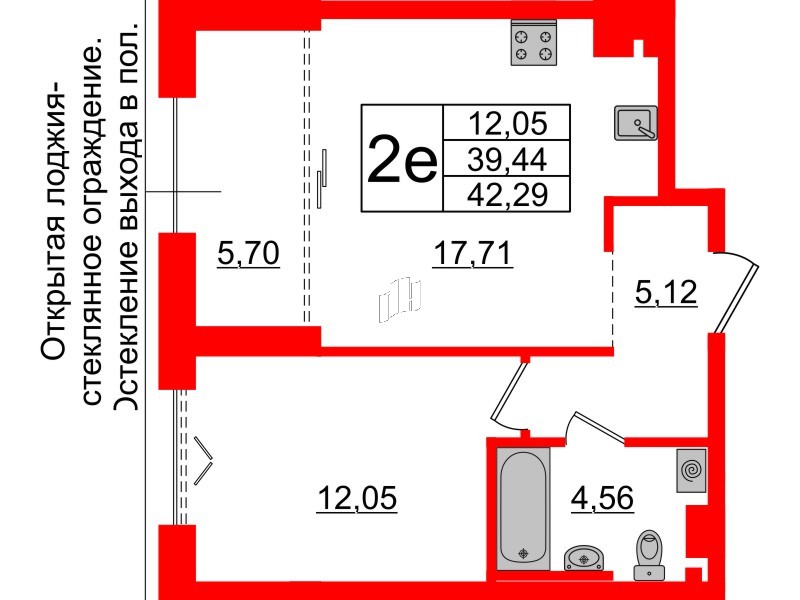 1-комнатная квартира  №611 в Imperial club: 39.44 м², этаж 6 - купить в Санкт-Петербурге