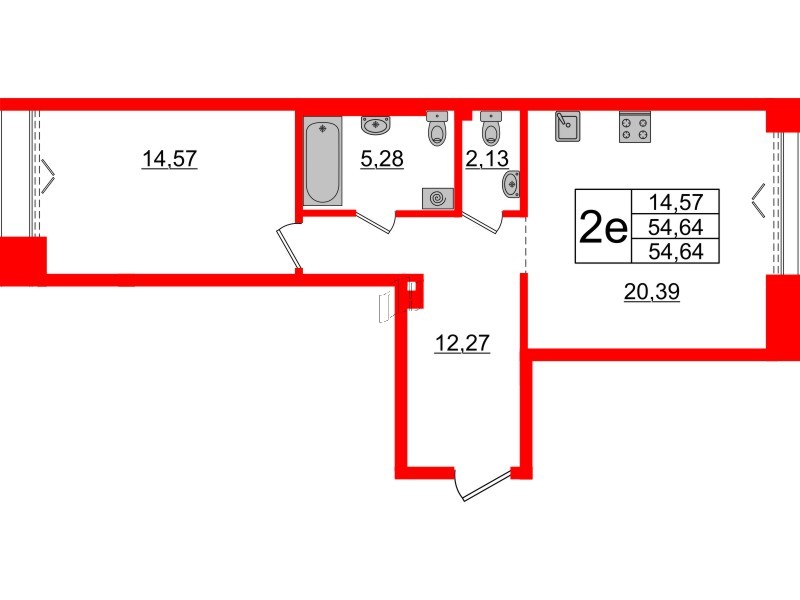 1-комнатная квартира  №363 в Imperial club: 54.64 м², этаж 2 - купить в Санкт-Петербурге