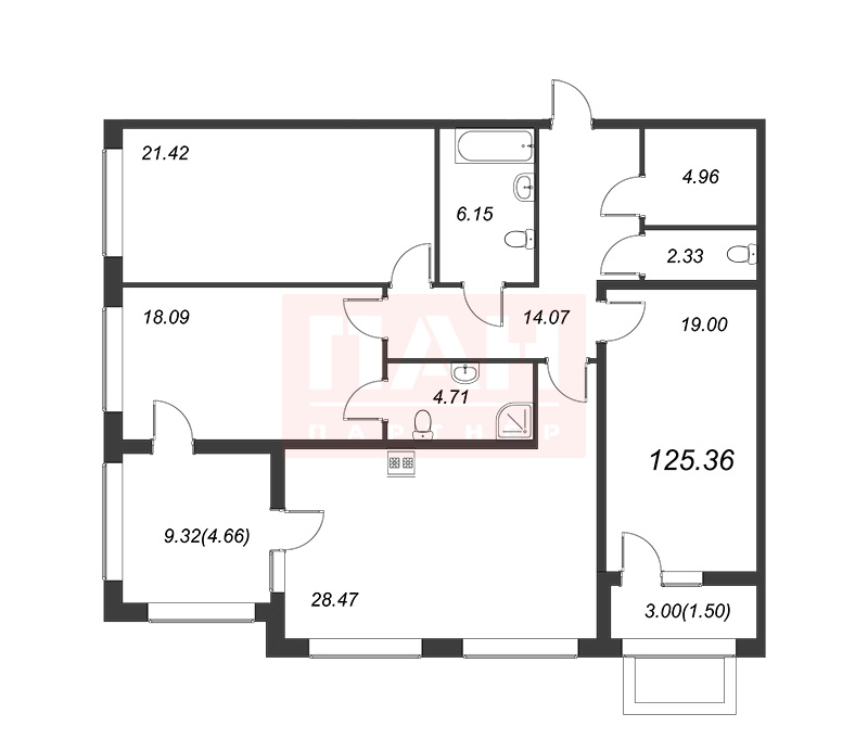 3-комнатная квартира  №132 в Familia: 125.7 м², этаж 1 - купить в Санкт-Петербурге