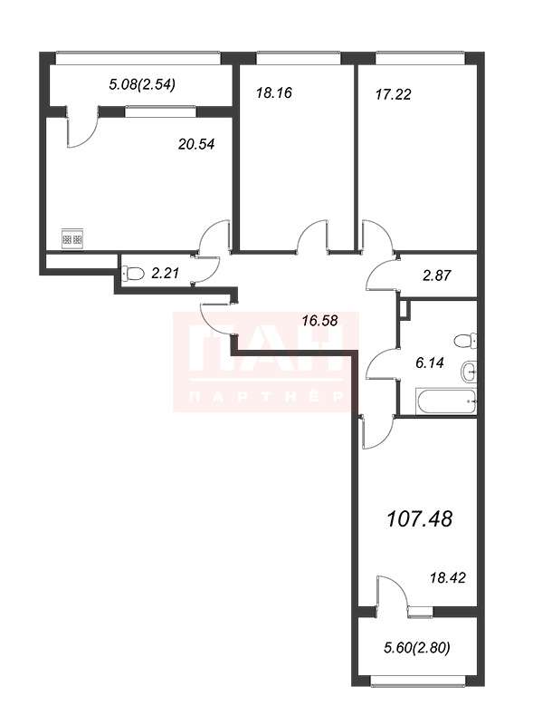 3-комнатная квартира  №175 в Familia: 107.9 м², этаж 5 - купить в Санкт-Петербурге