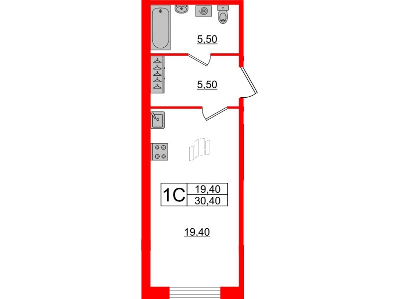 1-комнатная квартира  №263 в Svetlana Park: 30.4 м², этаж 2 - купить в Санкт-Петербурге