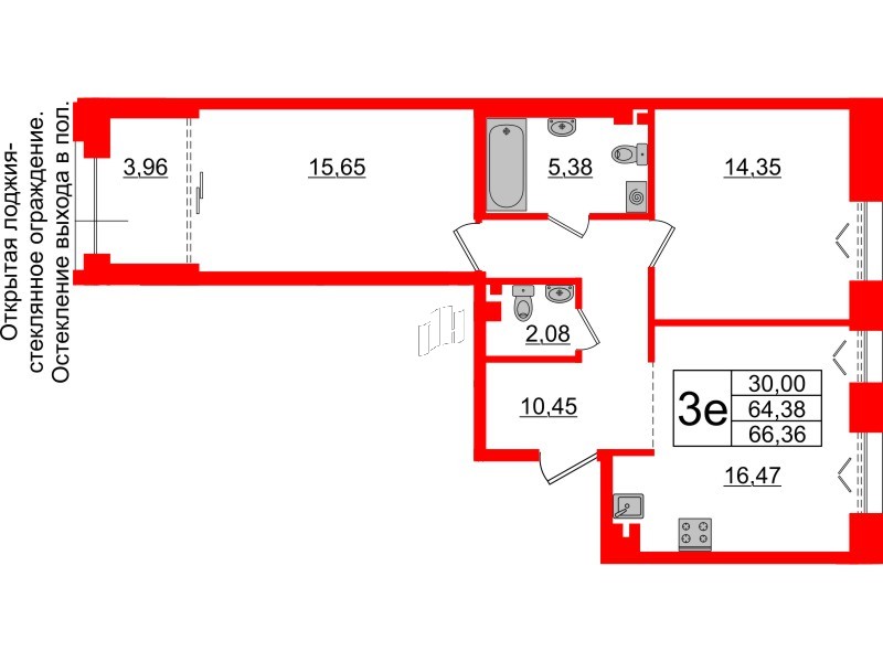 2-комнатная квартира  №605 в Imperial club: 64.38 м², этаж 4 - купить в Санкт-Петербурге