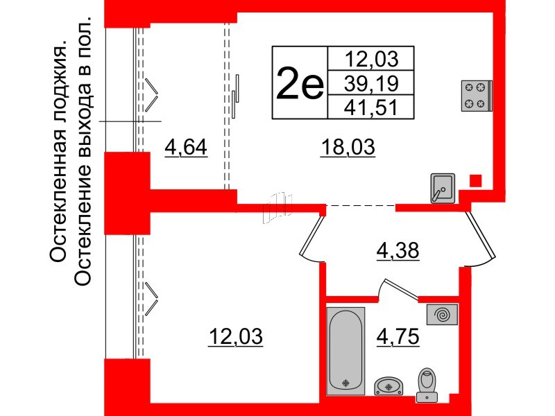 1-комнатная квартира  №362 в Imperial club: 39.19 м², этаж 2 - купить в Санкт-Петербурге