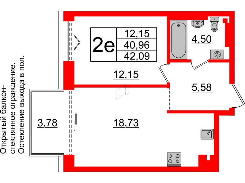 1-комнатная квартира  №180 в Imperial club: 40.96 м², этаж 5 - купить в Санкт-Петербурге