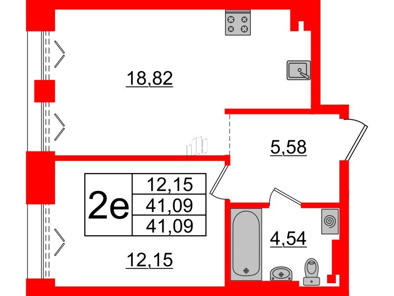 1-комнатная квартира  №175 в Imperial club: 41.09 м², этаж 4 - купить в Санкт-Петербурге