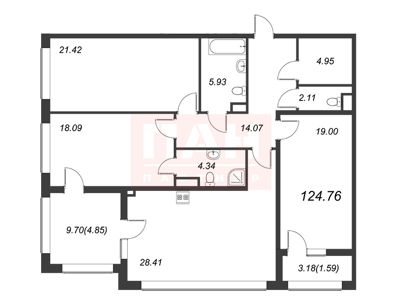 3-комнатная квартира  №135 в Familia: 125.1 м², этаж 2 - купить в Санкт-Петербурге