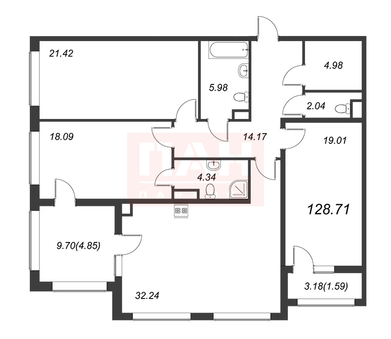 3-комнатная квартира  №146 в Familia: 129.1 м², этаж 5 - купить в Санкт-Петербурге