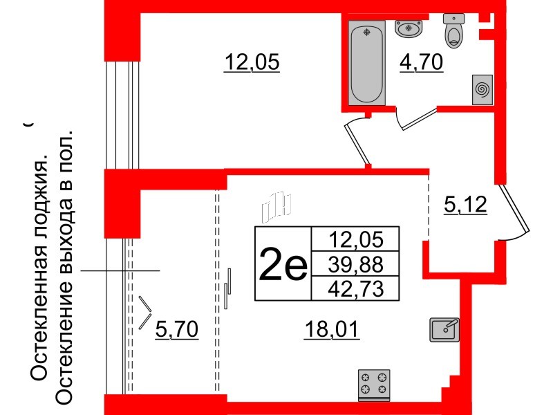 1-комнатная квартира  №600 в Imperial club: 39.88 м², этаж 3 - купить в Санкт-Петербурге