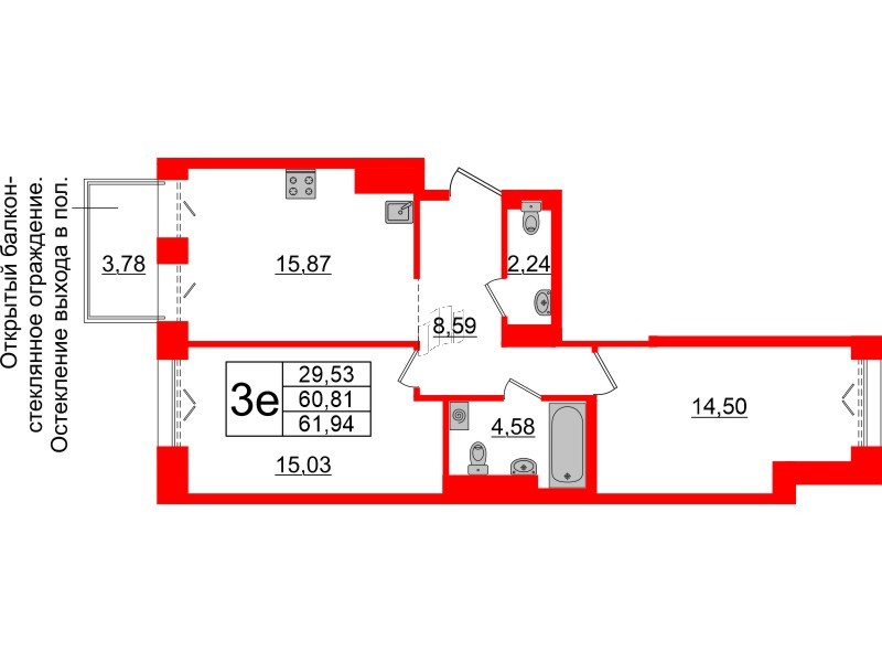 2-комнатная квартира  №476 в Imperial club: 60.81 м², этаж 7 - купить в Санкт-Петербурге