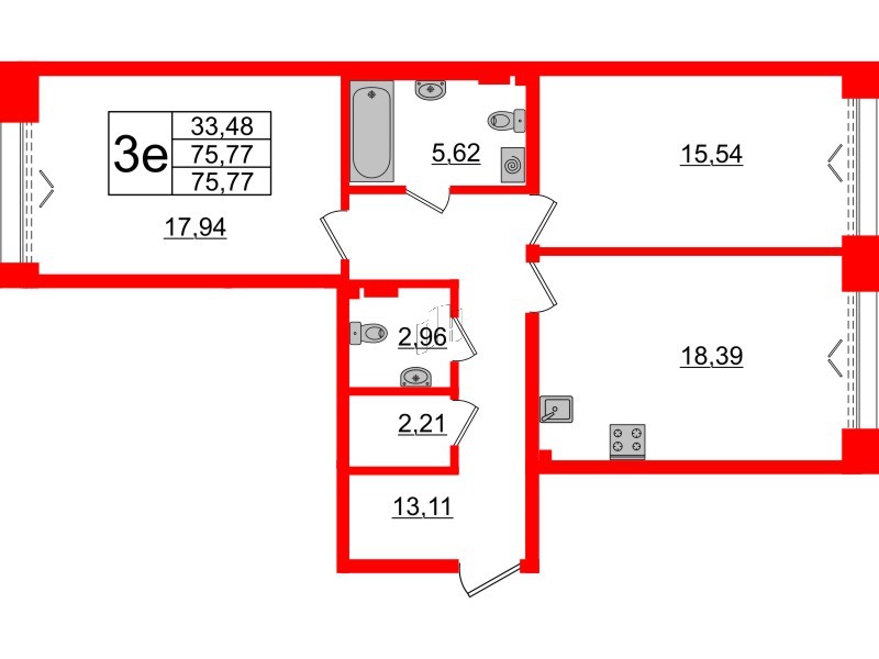 2-комнатная квартира  №153 в Imperial club: 75.77 м², этаж 2 - купить в Санкт-Петербурге