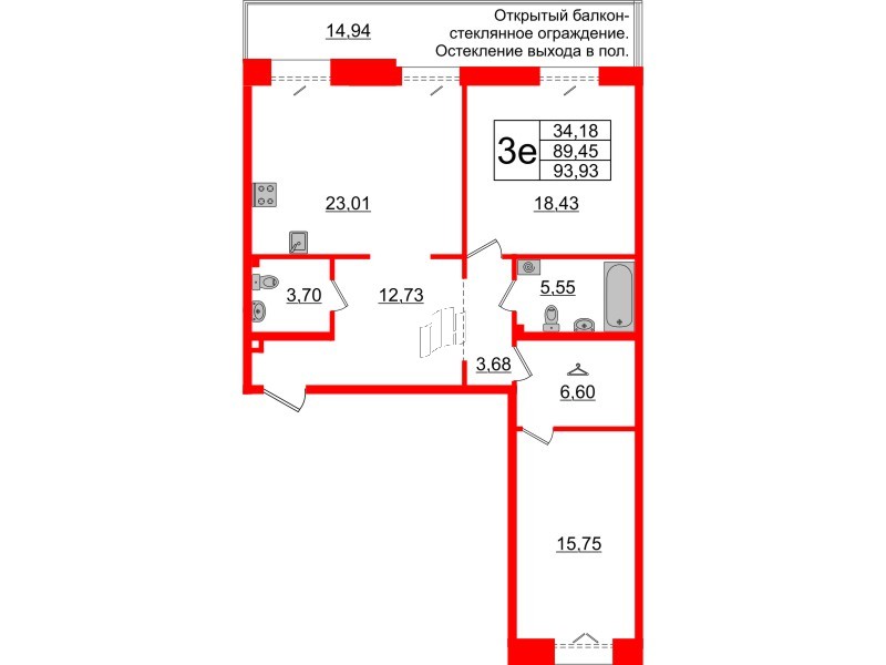 2-комнатная квартира  №188 в Imperial club: 89.45 м², этаж 2 - купить в Санкт-Петербурге