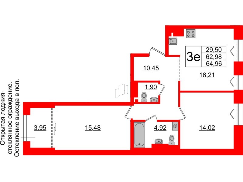 2-комнатная квартира  №614 в Imperial club: 62.98 м², этаж 7 - купить в Санкт-Петербурге