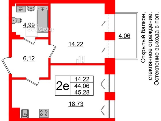 1-комнатная квартира  №338 в Imperial club: 44.06 м², этаж 5 - купить в Санкт-Петербурге