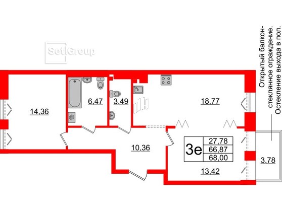 2-комнатная квартира  №102 в Imperial club: 66.87 м², этаж 5 - купить в Санкт-Петербурге