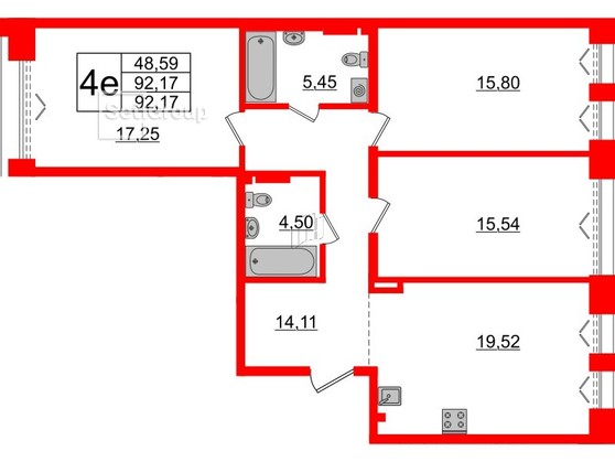 3-комнатная квартира  №157 в Imperial club: 92.17 м², этаж 3 - купить в Санкт-Петербурге