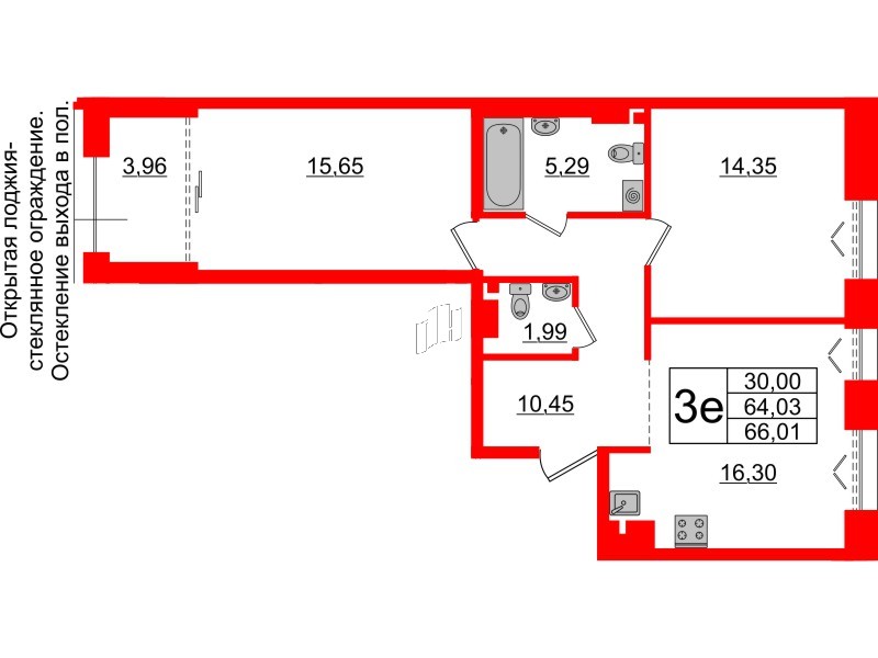 2-комнатная квартира  №613 в Imperial club: 64.03 м², этаж 6 - купить в Санкт-Петербурге