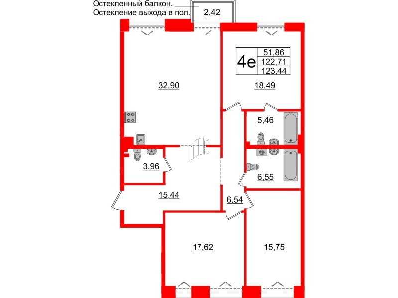 3-комнатная квартира  №194 в Imperial club: 122.71 м², этаж 4 - купить в Санкт-Петербурге