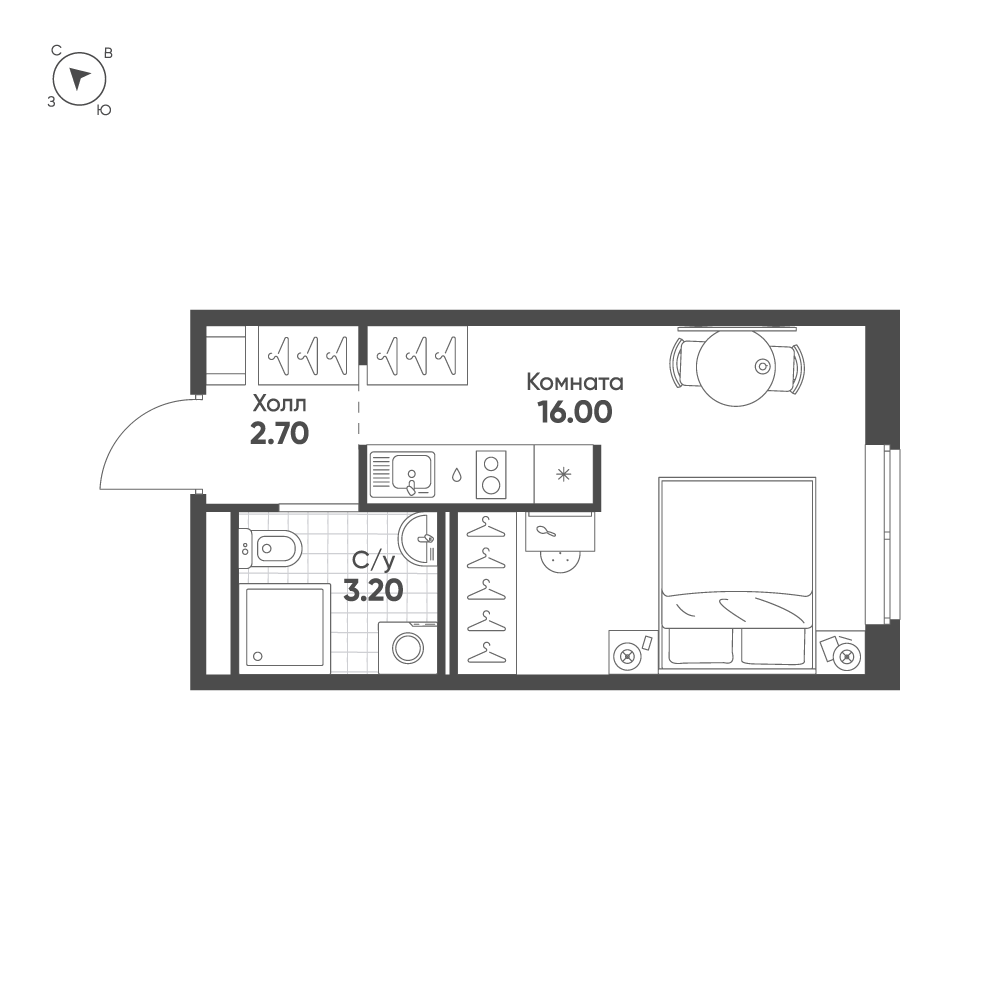 1-комнатная квартира  №683 в Avenue Apart Pulkovo: 21.9 м², этаж 14 - купить в Санкт-Петербурге