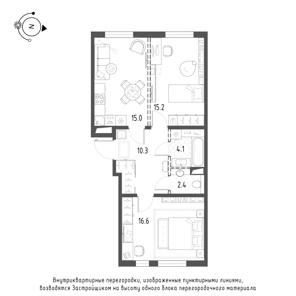 2-комнатная квартира  №397 в Domino Premium: 63.8 м², этаж 7 - купить в Санкт-Петербурге