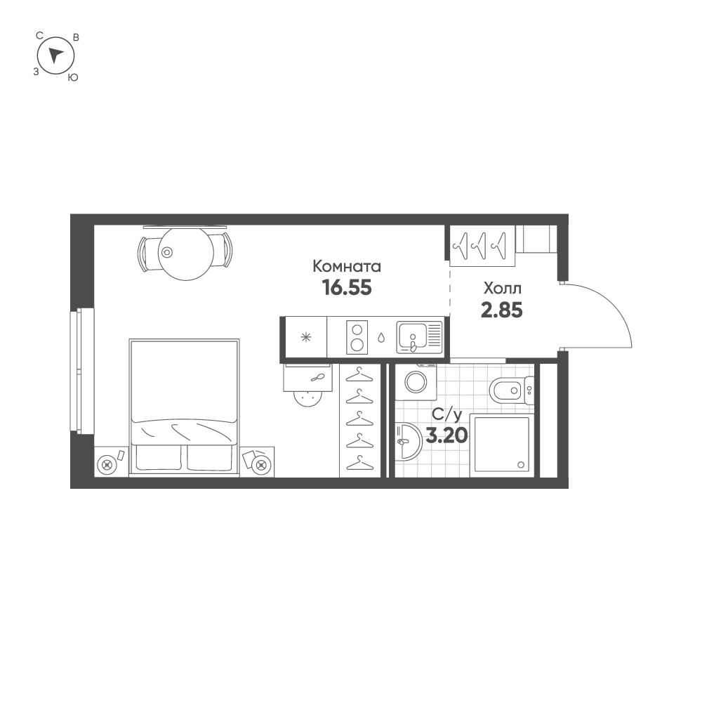 1-комнатная квартира  №283 в Avenue Apart Pulkovo: 22.6 м², этаж 4 - купить в Санкт-Петербурге