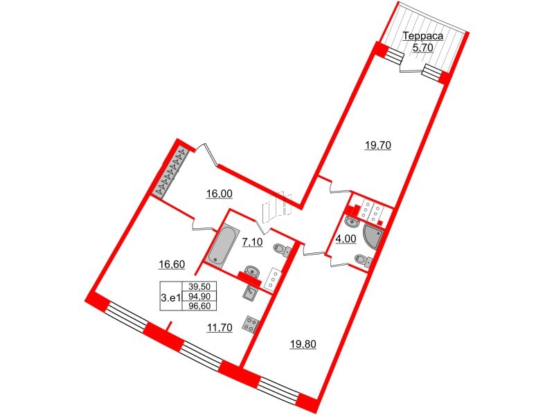 2-комнатная квартира  №195 в Grand View: 94.9 м², этаж 7 - купить в Санкт-Петербурге