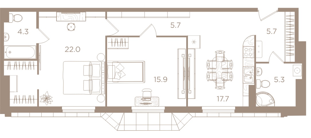 2-комнатная квартира  №35 в Северная корона Apartments: 76.6 м², этаж 6 - купить в Санкт-Петербурге