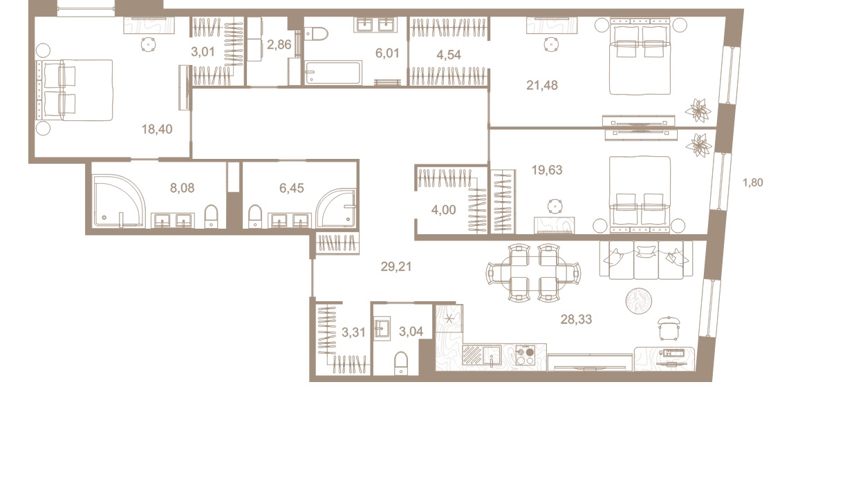 3-комнатная квартира  №256 в Северная корона Residence: 158.7 м², этаж 7 - купить в Санкт-Петербурге