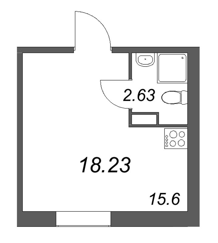 1-комнатная квартира  №224 в Лиговский, 127: 18.23 м², этаж 2 - купить в Санкт-Петербурге